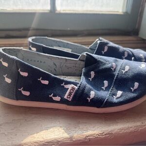 TOMS Navy Whale Canvas Slip-On Shoes - Pink Accent